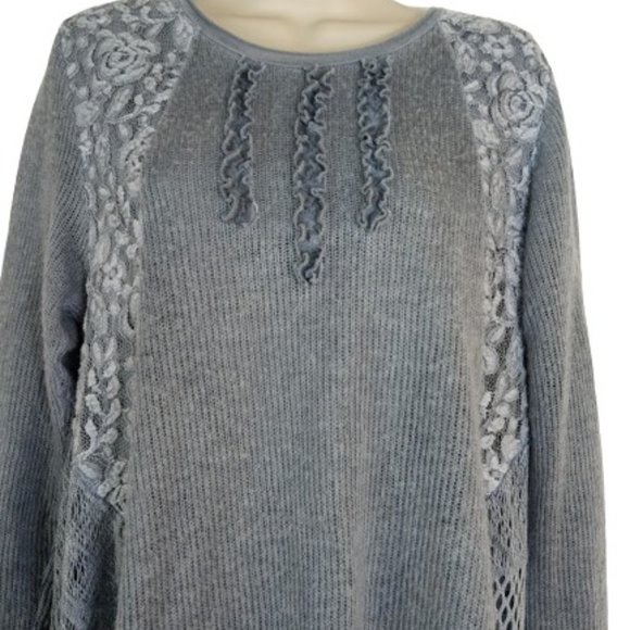 Fashion Concepts Womens Tunic Sweater Gray Ruffle Lace Sharkbite Hem Lined M - Picture 2 of 4